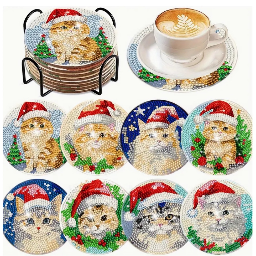 Diamond Art DIY Coaster Set - Christmas Cats